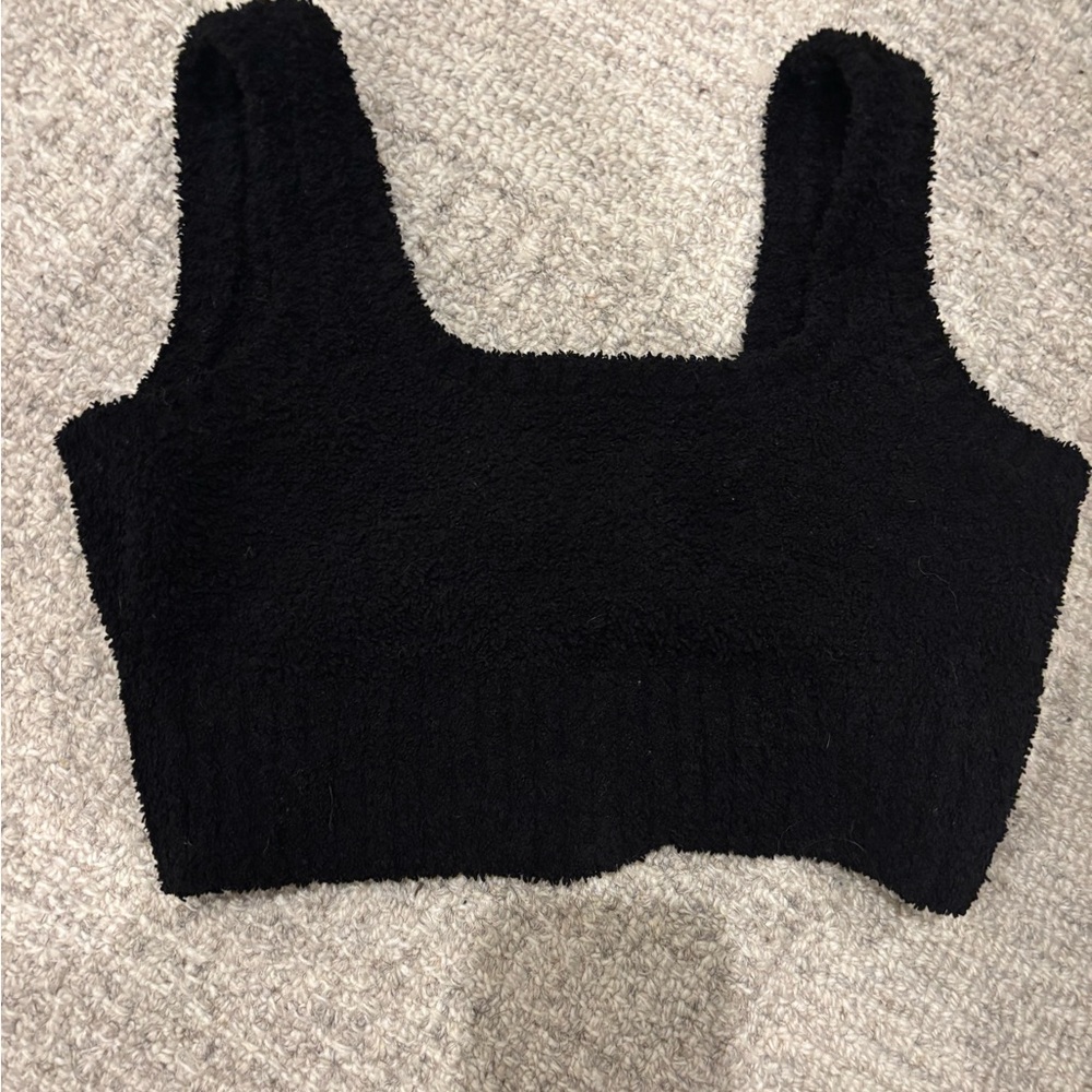 Daily Ritual Black Fuzzy Crop Top